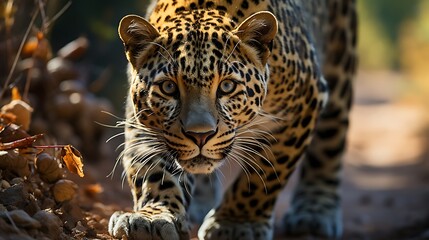 Fototapeta premium Majestic Leopard: A Close Encounter in the Wild