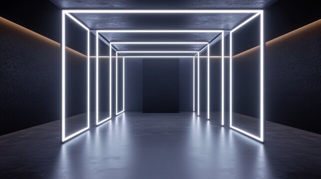 modern neon tunnel with abstract lighting effects