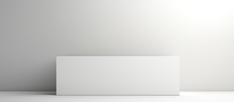 Large rectangular white box on minimalistic light gray background with soft lighting highlighting the edges and subtle shadows for depth