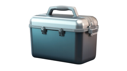 A compact, portable ice cooler with a sturdy handle and a secure lid, designed to keep beverages cold for hours, isolated on a transparent background