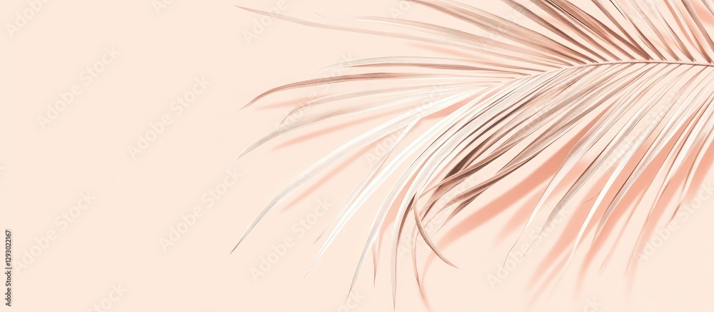 Poster palm frond arranged in the top left corner against a soft peach backdrop exuding a summer vibe with 