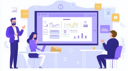 Fototapeta premium Business Meeting Illustration With Data Display
