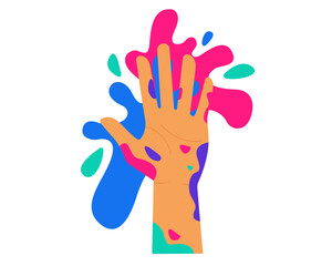 Indian Festival Happy Holi colorful hand with gulal