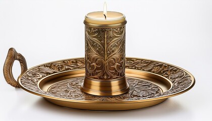 Baroque-style brass candlestick isolated on white background