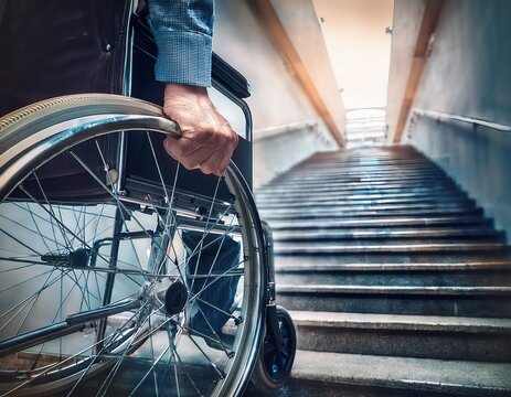 a hand grabbing the wheel of the wheelchair; image for disability insurance concept