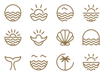 Bohemian Linear Logos and Icons with Ocean, Beach, and Surfing Elements