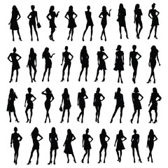 Girl stylish poses. women diverse poses set.