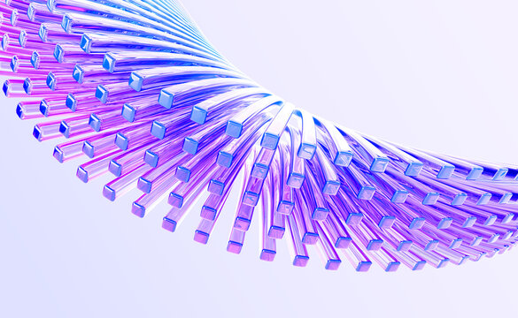 Fototapeta Abstract 3d background with glass wave speed motion effect of rows square lines. Holographic gradient light curve shape pattern. Futuristic architecture design, render tech banner. 3D illustration