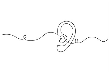 Ear one line drawing and isolated continuous outline vector illustration icon