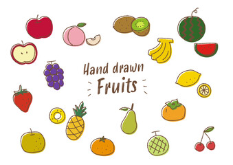 カラフルな手描き果物ベクターイラストセット