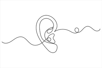 Ear one line drawing and isolated continuous outline vector illustration icon