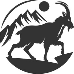 Goat walking carefully along a narrow mountain ridge animal vector silhouette