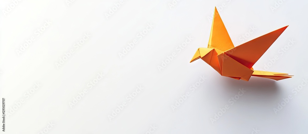 Aufkleber orange origami dove positioned on the right side against a clean white background creating a serene 