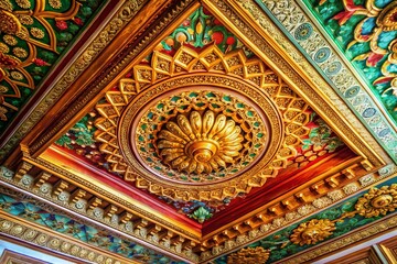 Obraz premium Elegant Ornate Ceiling Medallion Detail, Decorative Plaster Ceiling Plate, Architectural Interior Design Element