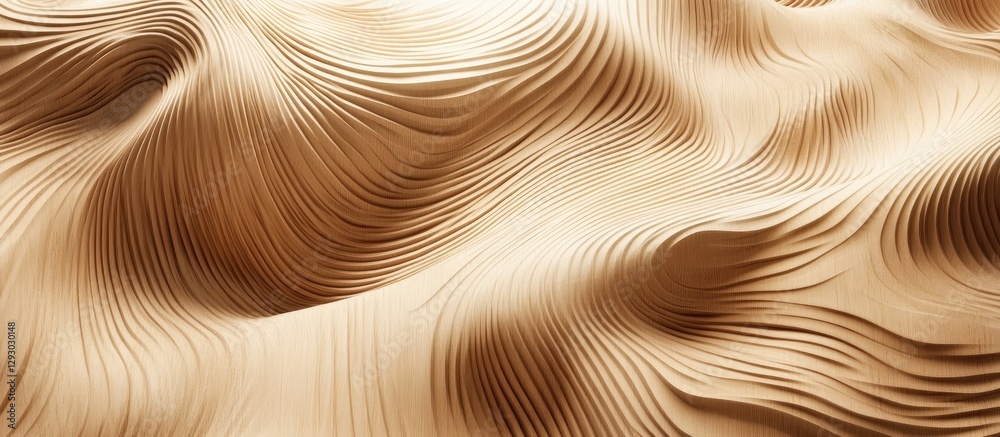 Poster natural beige wooden texture with smooth flowing curves and waves creating depth and dimension in a 