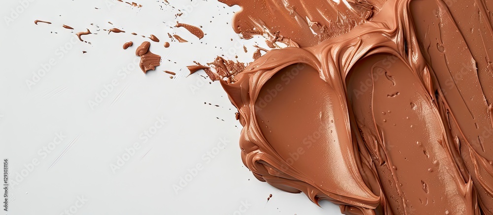 Poster Smooth light brown paint smeared across a clean white background, creating a visually pleasing artistic texture with ample copy space on the left.