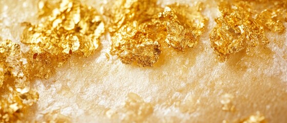 A gold colored surface with gold flakes on it
