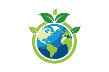 A logo features a stylized Earth surrounded by green leaves, symbolizing environmental awareness and care, Create a simple and symbolic logo for an organization combatting climate change