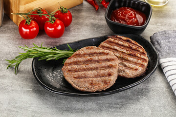 Grilled two beef burger cutlet