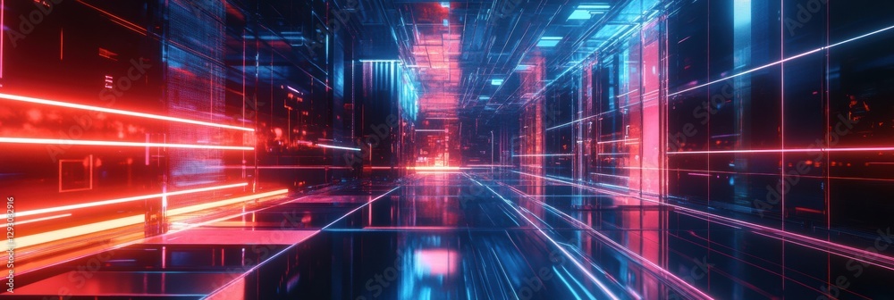 Fototapete colorful abstract corridor illuminated with neon lights in a futuristic environment. generative ai