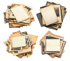 Set of retro photographs and envelopes, isolated on transparent cutout background