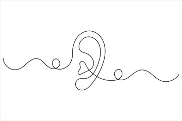 Ear one line drawing and isolated continuous outline vector illustration icon