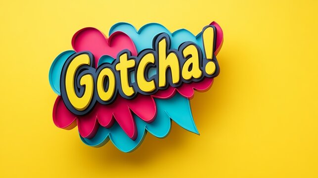 Colorful speech bubble with Gotcha text creates a playful atmosphere in a vibrant yellow setting. Generative AI