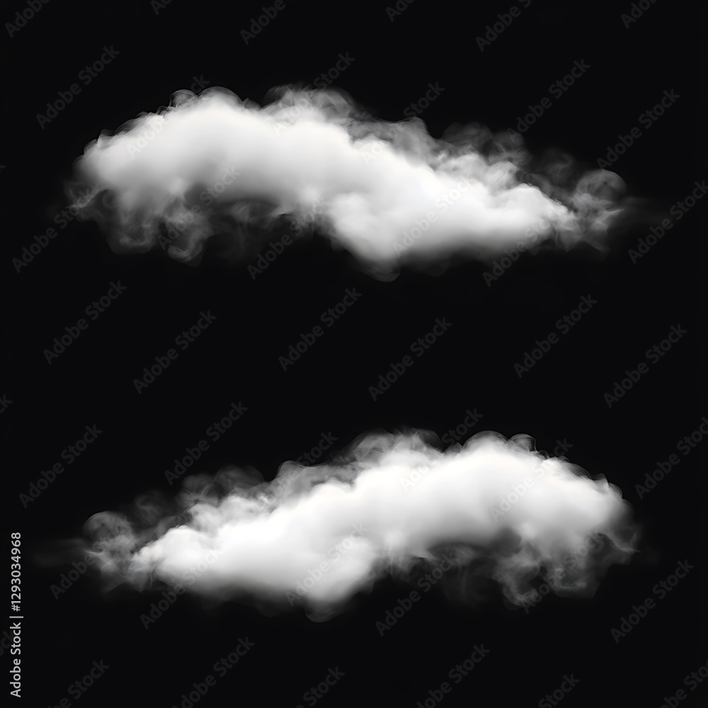 Wall mural set of realistic clouds isolated on black background. collection of realistic clouds.