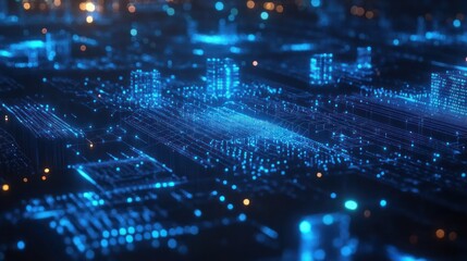 Fototapeta premium Futuristic city data flow, night, digital, technology