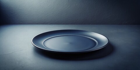 Empty Dark Grey Plate on Gray Table - Mockup for Food Photography & Product Display
