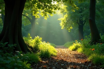 Deep shadows, sunlight filtering through leaves, nature, mysterious, leaves