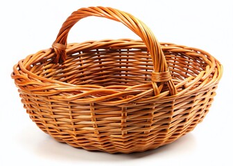 Obraz premium Empty Wicker Basket on White Background - Rustic Farmhouse Style