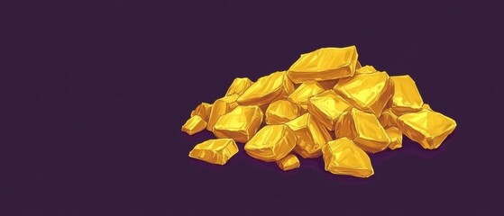 Naklejka premium A pile of gold colored rocks on a purple background