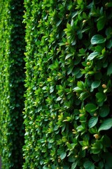 Obraz premium Intricate boxwood wall, rich green tones, structured garden element, lush, texture