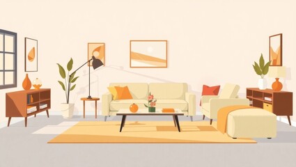 Flat Illustration of a Cozy Home Interior