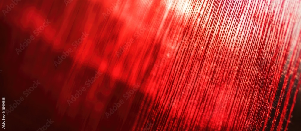 Fototapete vibrant red weaving thread with a smooth texture creating an abstract background; light reflections 
