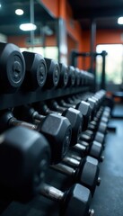 Rows of dumbbells neatly organized on a rack in a gym , weights, gym, steel