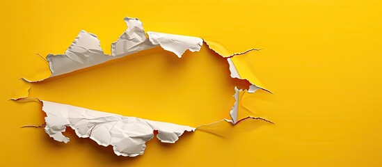 Ripped white paper revealing bold yellow background with text space for marketing budget message positioned centrally for clear communication