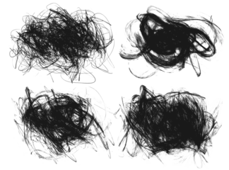 Set of chaotic black scribbles, isolated on transparent cutout background