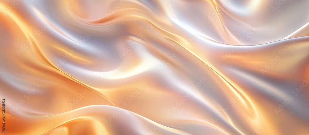Fototapete Elegant smooth white satin silk fabric with soft waves and warm golden hues creating a luxurious abstract backdrop rich in texture and shine