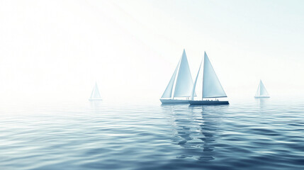 Fototapeta premium Sailboats gracefully gliding on calm waters, surrounded by serene atmosphere
