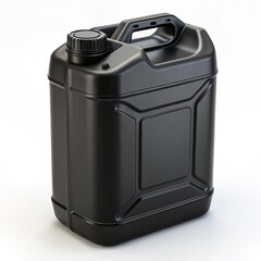 Black plastic oil container isolated on white background.