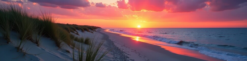 Towering dunes, vast Lake Michigan beach New Buffalo sunset , picturesque, autumn