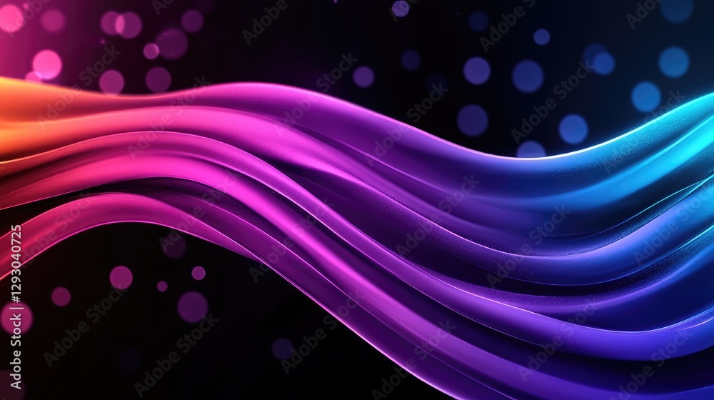 Poster colorful abstract wave flowing on black background with bokeh lights