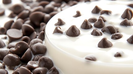Fototapeta premium Chocolate chips in creamy milk