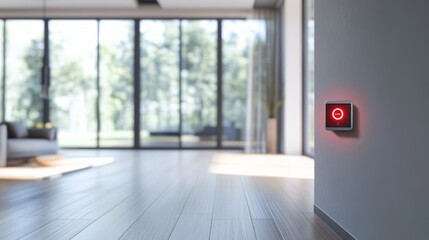 Carbon monoxide detector in a contemporary living room with neutral tones. Featuring security and protection