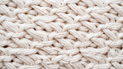 Close-up of intricate white knitted wool texture, showcasing fine craftsmanship and design elegance.
