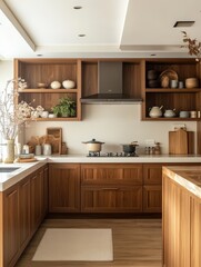 A modern kitchen shows the elegant design with wooden cabinets