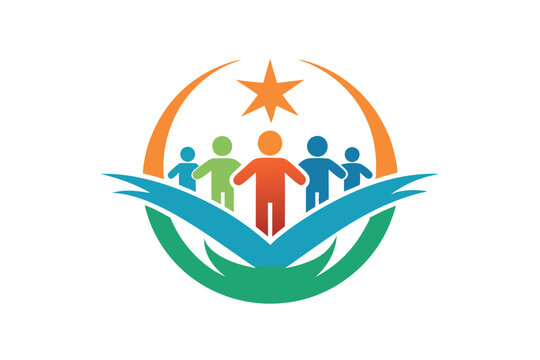 A vibrant logo showcasing figures representing unity and community support under a star, Design a simple logo for a nonprofit organization advocating for LGBTQ+ rights and inclusion
