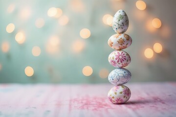 Stacked Easter Eggs Delicate Pastel with Copy Space